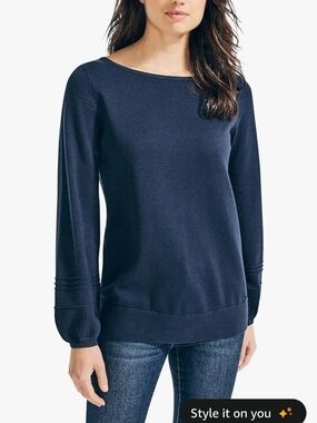 Nautica Navy Boat Neck Lightweight Knit Sweater 100% Cotton